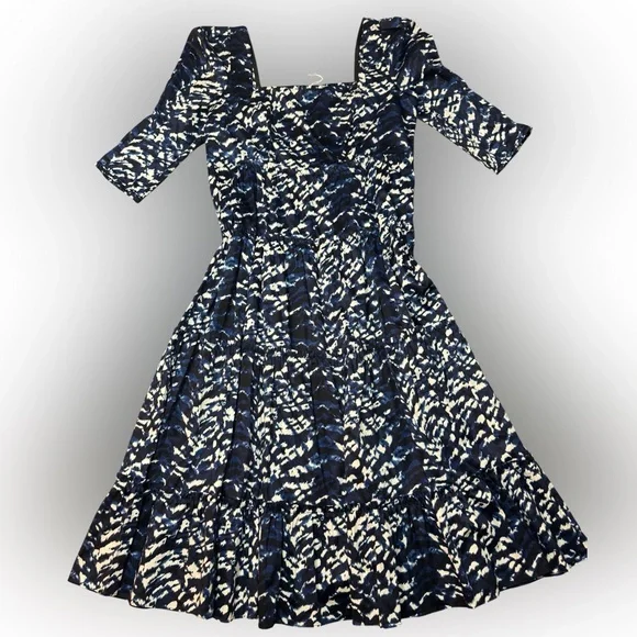 Diane von Furstenberg Nora Midi Dress Tie Dye Tiger Blue/White NWT Size 14 - Picture 8 of 16